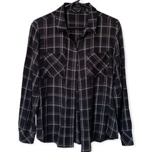Sanctuary White and Black Plaid Small Long sleeve blouse with small red stitch